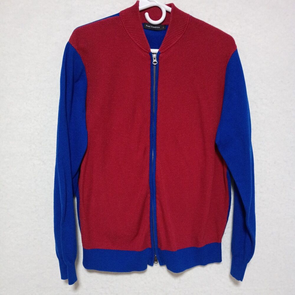 Paul Frederick Vintage Sweater Mens L 100% Cotton Colorblock Double Zip Front